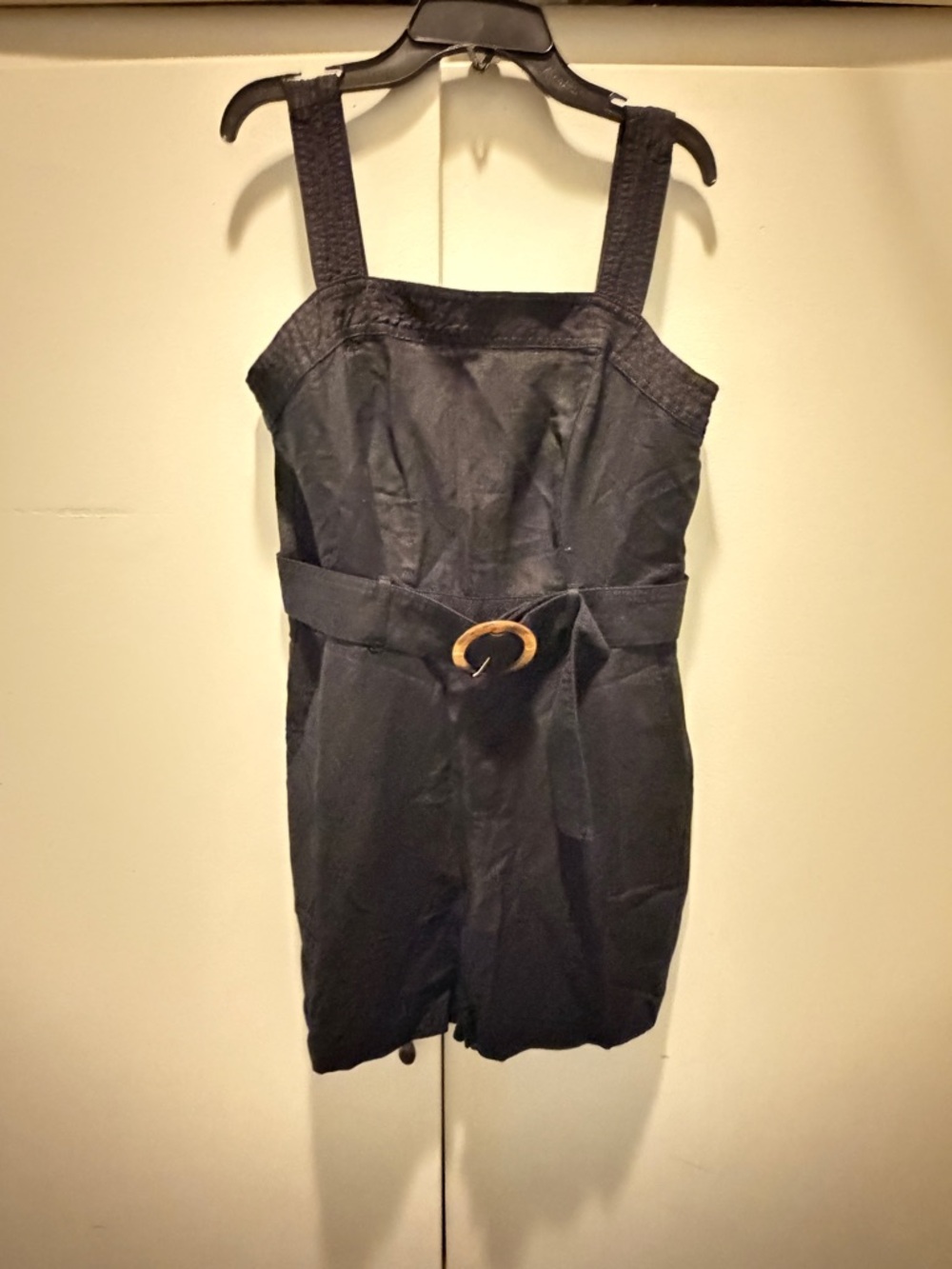 LOFT Black Sleeveless Belted Romper with Wooden Buckle